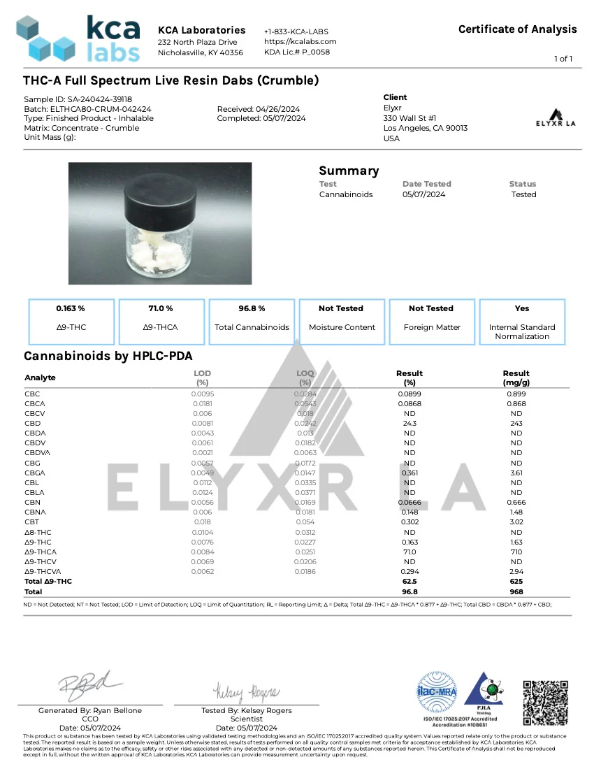 ELYXR LA: THCA CRUMBLE - 1G - Image 4