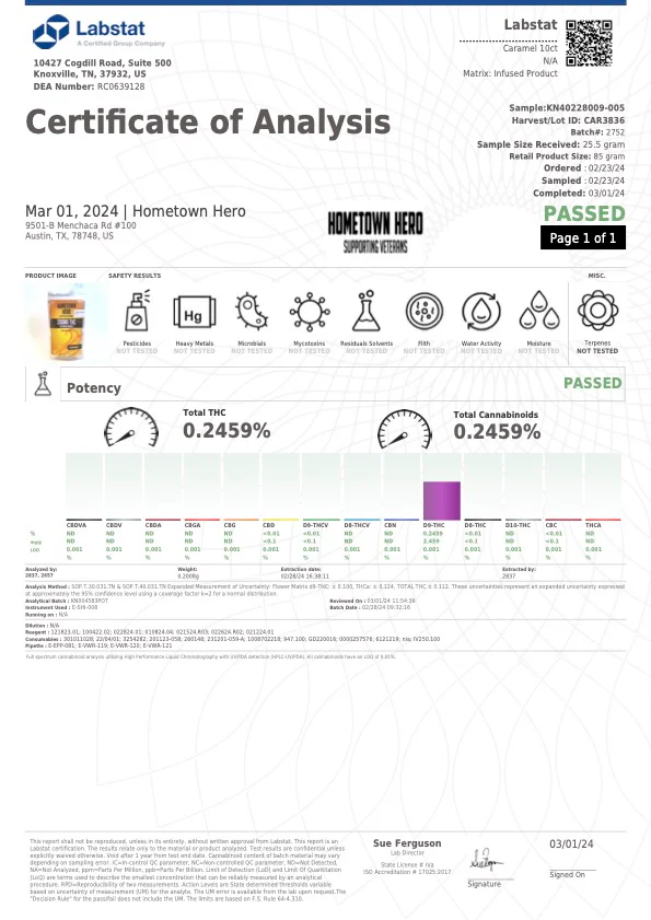 HOMETOWN HERO: LIVE RESIN DELTA 9 THC CARAMELS (SATIVA) - 10CT - Image 4